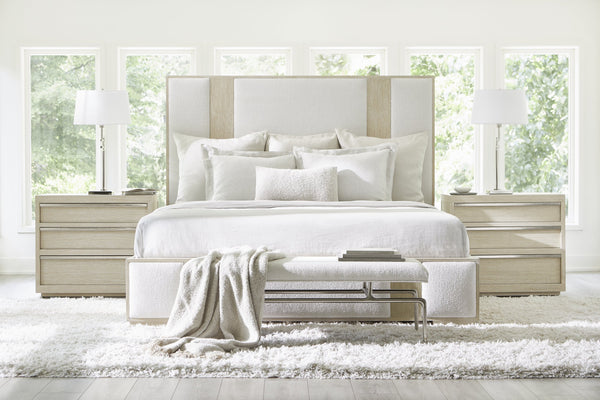 Bernhardt Bernhardt Solaria King Panel Bed In Dune Finish With Upholstered Insets, Rustic-Modern Minimalist Centerpiece K1746
