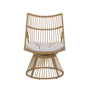 English Elm Christopher Knight Home® - ELAINE Wicker High-Back Chair Light Brown — Boho PE Rattan Papasan with Iron Frame, Weather-Resistant Cushion 71842.00LBGE