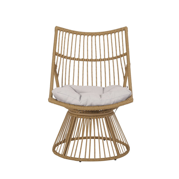 English Elm Christopher Knight Home® - ELAINE Wicker High-Back Chair Light Brown — Boho PE Rattan Papasan with Iron Frame, Weather-Resistant Cushion 71842.00LBGE
