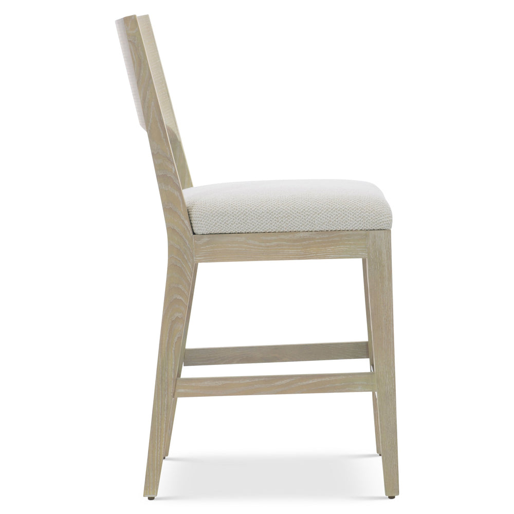 Bernhardt Bernhardt Solaria Counter Stool: Rustic Modern Ash Frame, Arched Veneer Back, Dune Finish, Nickel Kick Plate 310587