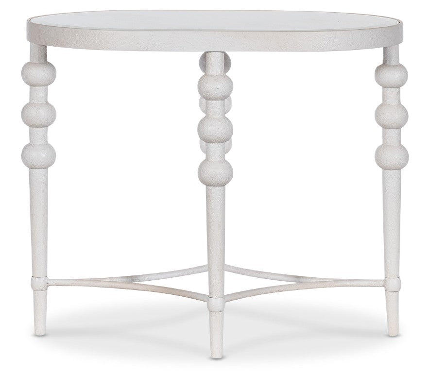 Hooker Furniture Melange Oval End Table With Beveled Glass Inset, White Textured Finish For Coastal & Modern Rooms 628-80580-02