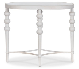 Hooker Furniture Melange Oval End Table With Beveled Glass Inset, White Textured Finish For Coastal & Modern Rooms 628-80580-02