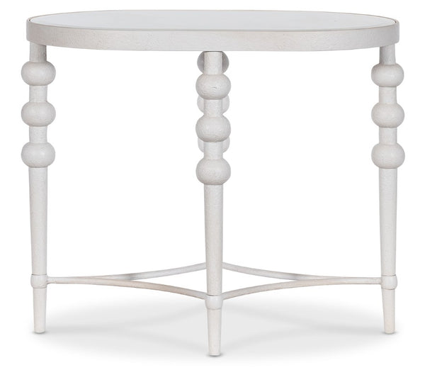 Hooker Furniture Melange Oval End Table With Beveled Glass Inset, White Textured Finish For Coastal & Modern Rooms 628-80580-02