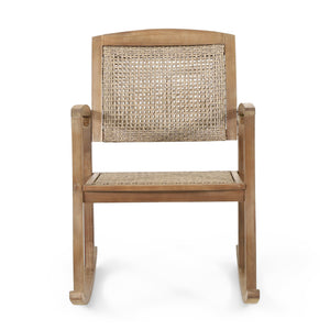 English Elm Christopher Knight Home® - ANTELOPE Acacia Wood Rocking Chair in Light Brown with Polyethylene Rattan Seat, Durable Outdoor Relaxer 71983.00MLBRN