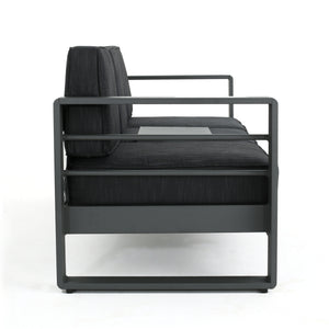 English Elm Christopher Knight Home® - CAPE modern 3-seater outdoor sofa with aluminum frame, convertible tray table, water-resistant cushions DARK GREY 58981.00CUSGRY