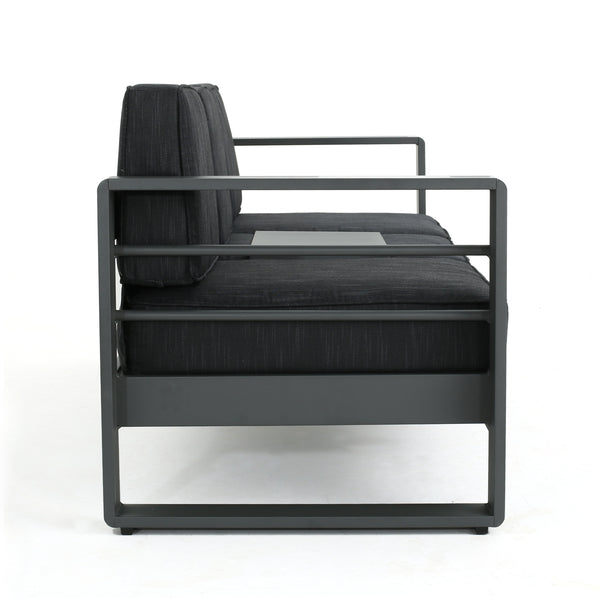 English Elm Christopher Knight Home® - CAPE modern 3-seater outdoor sofa with aluminum frame, convertible tray table, water-resistant cushions DARK GREY 58981.00CUSGRY