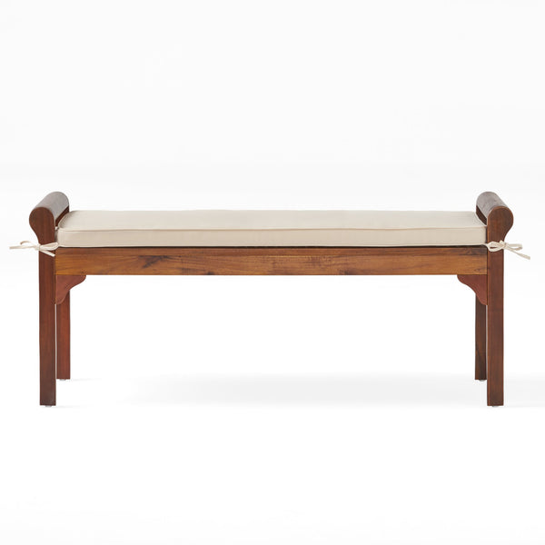English Elm Christopher Knight Home® - Acacia Solid Mahogany Bench with Removable Tied Cushion, 47" Durable Acacia Wood Ottoman Seat 55001.00MAH