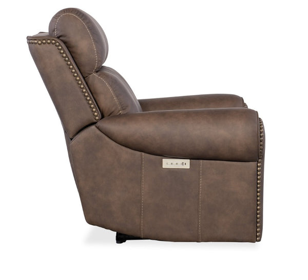 Hooker Furniture Duncan Power Recliner With Zero-Gravity Recline, Power Headrest & Lumbar, Usb Port, Nailhead Trim Medium Brown SS635-PHZL1-088