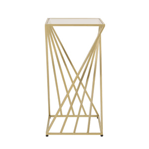 English Elm Christopher Knight Home® - END TABLE Champagne Iron Twisted Hourglass Accent Table with Tempered Glass Top, Modern Glam Chic 71940.00