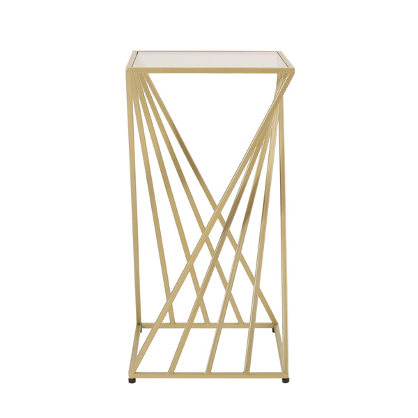English Elm Christopher Knight Home® - END TABLE Champagne Iron Twisted Hourglass Accent Table with Tempered Glass Top, Modern Glam Chic 71940.00