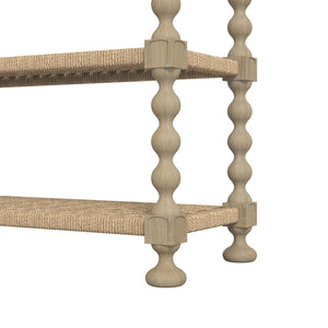 A.R.T. Furniture Haven Console Table with Rustic Sun Oak Finish, Vintage Charm, Drawers & Woven Rattan Shelves 339307-2325