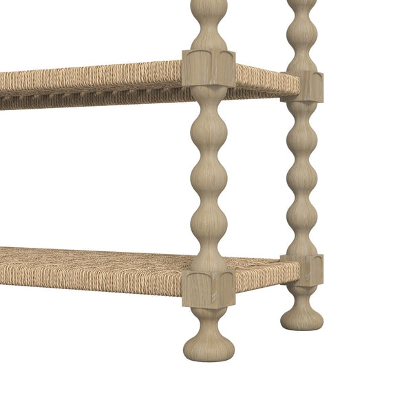 A.R.T. Furniture Haven Console Table with Rustic Sun Oak Finish, Vintage Charm, Drawers & Woven Rattan Shelves 339307-2325