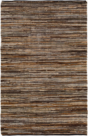 Livabliss Log Cabin Genuine Leather Flatweave Area Rug Handwoven Rustic Entryway Accent Dark Brown, Med 6' x 9' LGC1000-69