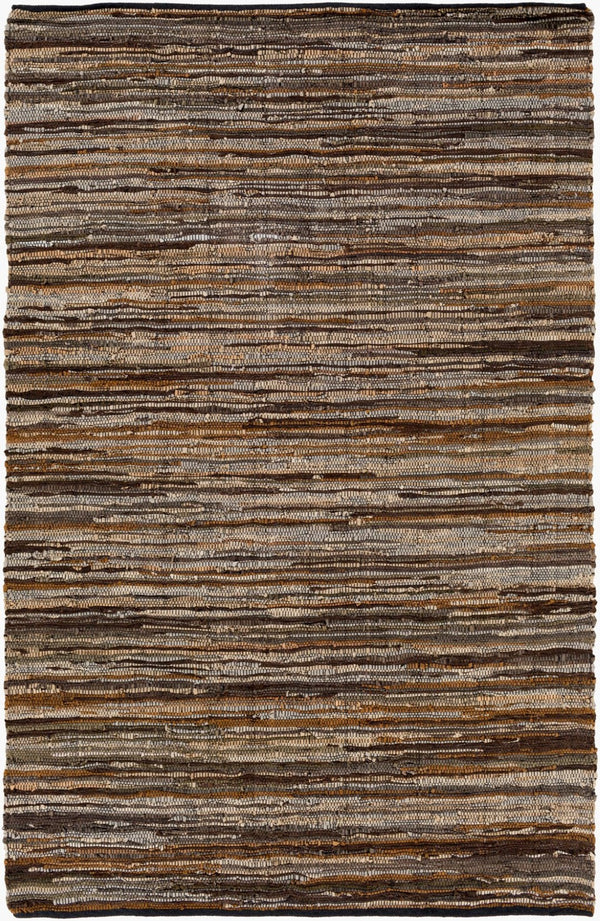 Livabliss Log Cabin Genuine Leather Flatweave Area Rug Handwoven Rustic Entryway Accent Dark Brown, Med 6' x 9' LGC1000-69
