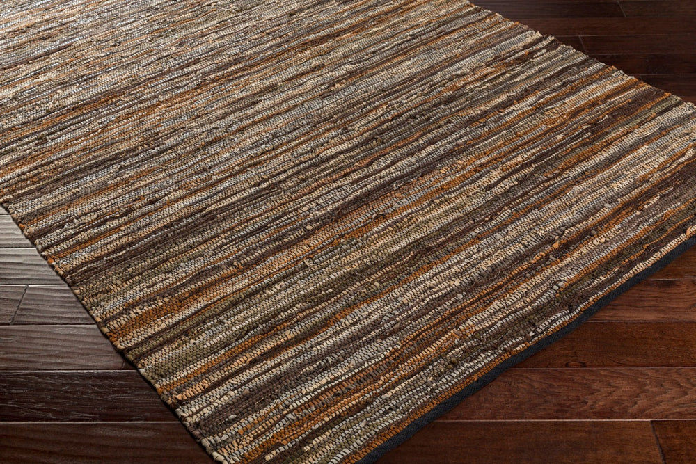 Livabliss Log Cabin Genuine Leather Flatweave Area Rug Handwoven Rustic Entryway Accent Dark Brown, Med 6' x 9' LGC1000-69