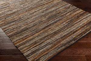 Livabliss Log Cabin Genuine Leather Flatweave Area Rug Handwoven Rustic Entryway Accent Dark Brown, Med 6' x 9' LGC1000-69