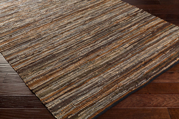 Livabliss Log Cabin Genuine Leather Flatweave Area Rug Handwoven Rustic Entryway Accent Dark Brown, Med 6' x 9' LGC1000-69