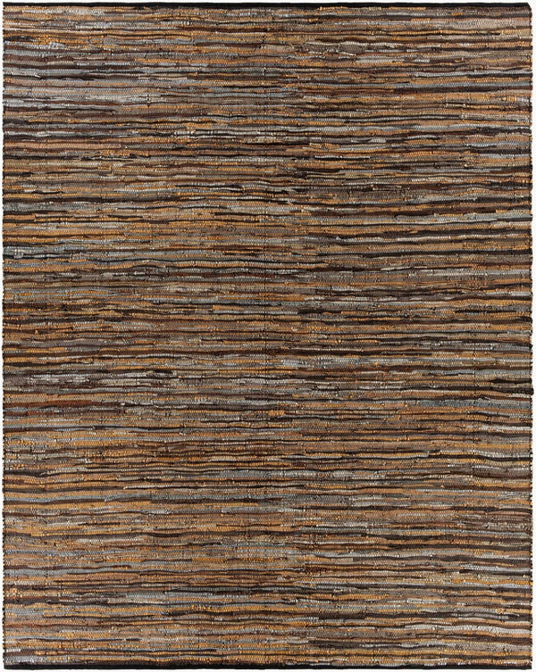 Livabliss Log Cabin Genuine Leather Flatweave Area Rug Handwoven Rustic Entryway Accent Dark Brown, Med 8' x 10' LGC1000-810