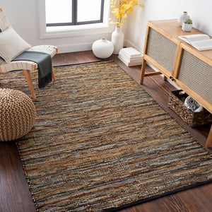Livabliss Log Cabin Genuine Leather Flatweave Area Rug Handwoven Rustic Entryway Accent Dark Brown, Med 6' x 9' LGC1000-69