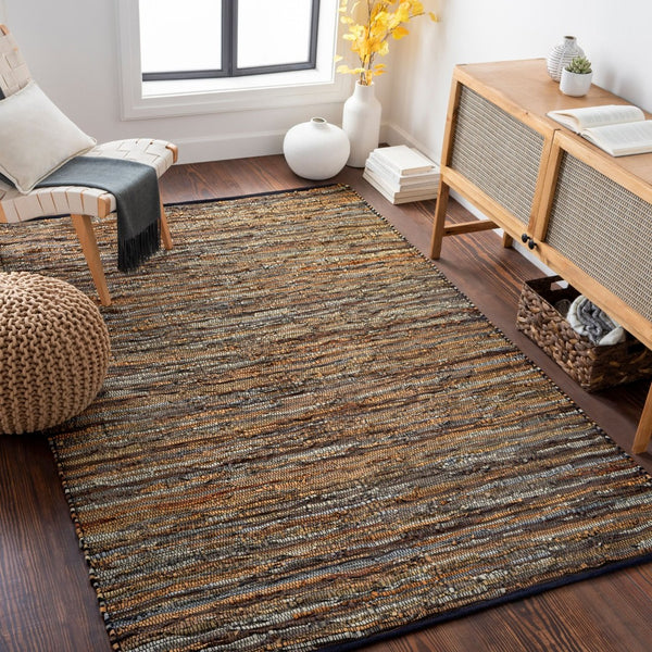 Livabliss Log Cabin Genuine Leather Flatweave Area Rug Handwoven Rustic Entryway Accent Dark Brown, Med 6' x 9' LGC1000-69