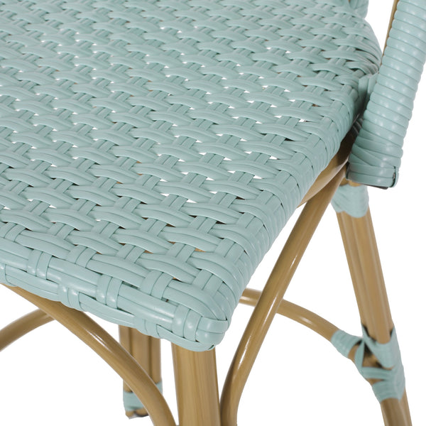 English Elm 29.5" Outdoor Pe Rattan Bistro Barstools Set of 2 Woven Teal French Cafe Style 72606.00LT