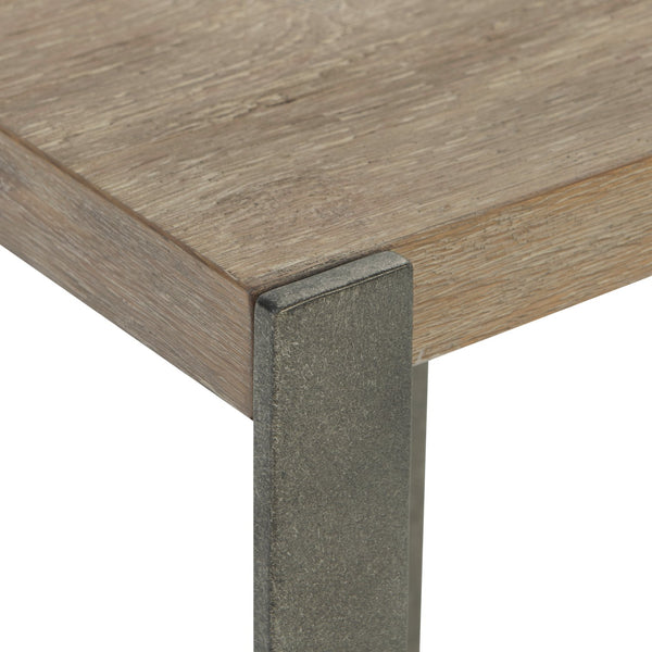 Bernhardt Bernhardt Tribeca Wire-Brushed Oak Accent Table With Textured Steel Supports And Lower Shelf Storage 333123