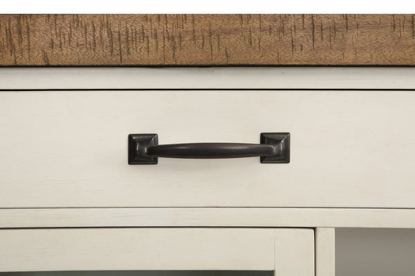 English Elm Steve Silver - Hyland Chevron Server in Milk & Honey Wood Finish with Wine Rack, Glass Doors, Felt Drawers, Brass Hardware B081P157070