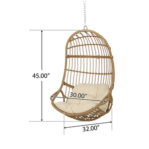 English Elm Christopher Knight Home® - SANSA Outdoor Wicker Hanging Basket Chair with Water‑Resistant Cushions, Iron Frame, Weatherproof Lounge Brown+Beige 70429.00LBGE