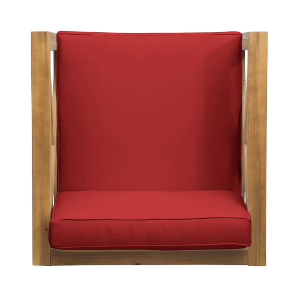 English Elm Brava Outdoor Acacia Wood Club Chair with Slatted Cross-back Mid-century Patio Design 65545.00RED