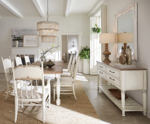 Hooker Furniture Americana Scalloped Beveled Landscape Mirror With Distressed Daisy Oak Finish, Vintage Farmhouse Charm Whites/Creams/Beiges 7050-90008-02