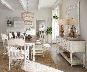 Hooker Furniture Americana Farmhouse Dining Table With 22" Leaf — Two-Tone Honey Top, Distressed Daisy Base, Seats 8 Whites/Creams/Beiges 7050-75200-02