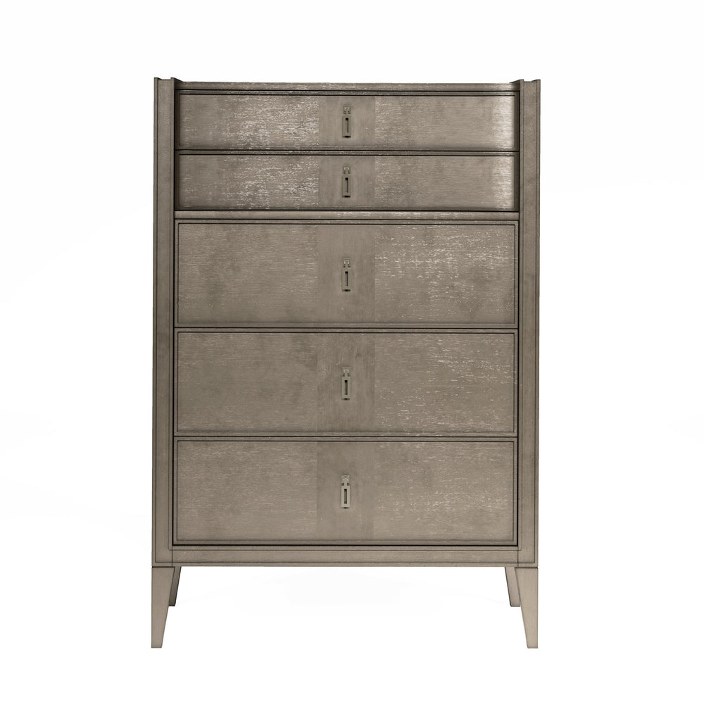 A.R.T. Furniture Cove Drawer Chest: Glamorous Mica Finish, Five Drawers, Cedar-lined Storage, Modern Design & Style Grey Rubberwood Solids,Primavera Veneers,Metal 349150-2743