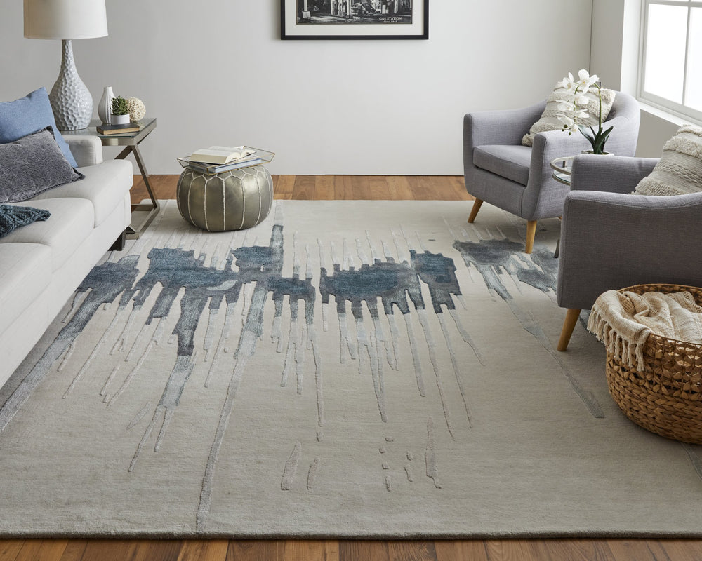 Feizy Rugs Anya Modern Watercolor-inspired Hand-tufted Wool And Viscose Rug For Contemporary Spaces Ivory,Blue,Gray Wool,Viscose Any8882fblumltc50