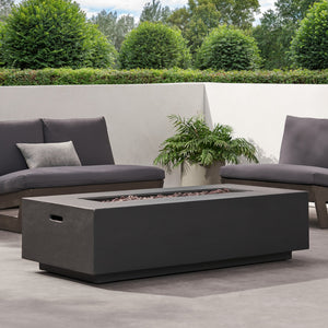 English Elm 50000 Btu Rectangular Mgo Concrete Propane Fire Table for Outdoor Patio Gatherings 59242.00-50K