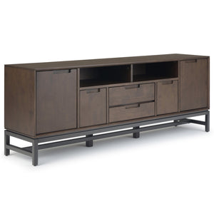English Elm Banting Mid Century 72" TV Stand Walnut Brown - Solid Rubberwood, Metal Base, 80" TV Ready, Storage B136P158454