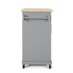 English Elm Christopher Knight Home® - Kitchen Island Cart Grey with Solid Rubberwood Top, Mobile Storage Cabinet, Drawer, Towel Rack, Wheels 67795.00NATGRY