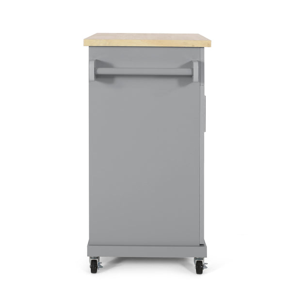 English Elm Christopher Knight Home® - Kitchen Island Cart Grey with Solid Rubberwood Top, Mobile Storage Cabinet, Drawer, Towel Rack, Wheels 67795.00NATGRY