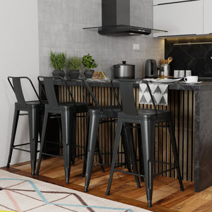 English Elm Rayne 30" Industrial Metal Bar Stool Set Of 4 - Ergonomic Back, Durable Black Finish For Home & Bar B136P159500-GIGA