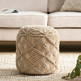 Christopher Knight Home® Handwoven Macrame Cotton Pouf - Boho Design, Removable Cover, Polystyrene Beads, 16