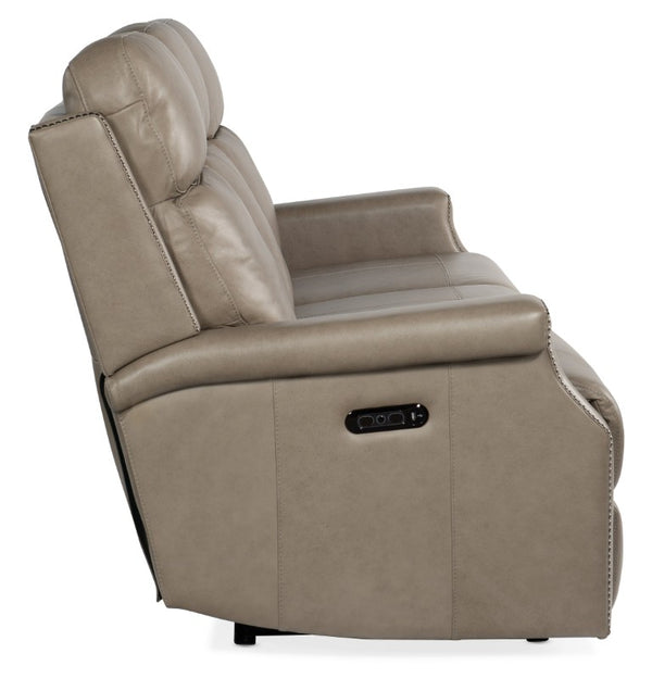Hooker Furniture Vaughn Zero Gravity Sofa Power Headrest In Shattered Stone Top-Grain Leather With Usb Port And Nailhead Trim 40.00 L x 80.50W x 40.75H SS106-PHZ3-091