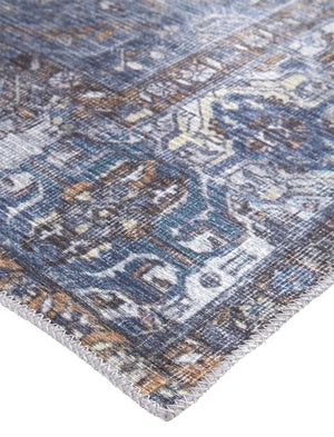 Feizy Rugs Percy Transitional Medallion Area Rug - Durable, Machine Washable, Stylishly Distressed Design For Any Space Blue,Ivory,Brown Polyester,Cotton,Viscose Prc39aifblu000c00