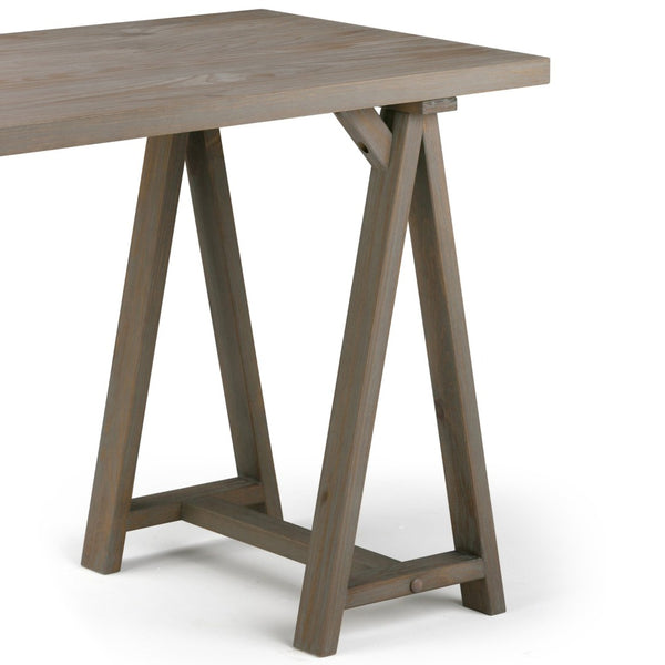 English Elm Sawhorse Writing Desk – Handcrafted Distressed Grey Wood, Retro-Industrial Style For Home Office Use B136P158236-GIGA