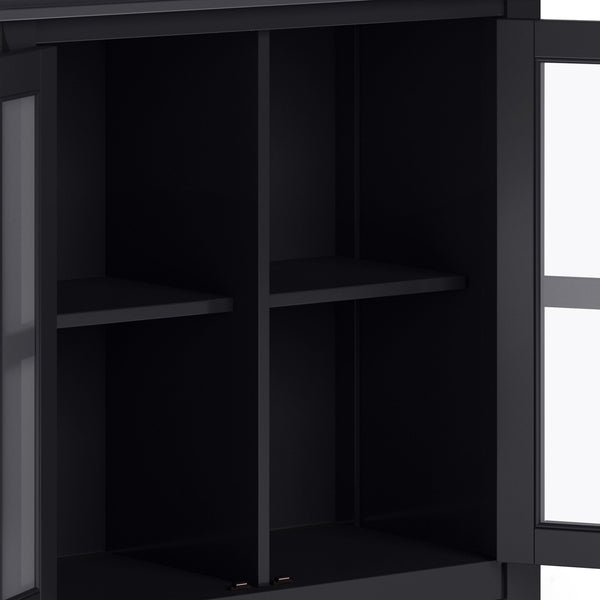 English Elm Artisan Low Storage Cabinet - Elegant Black Design With Glass Doors And Adjustable Shelves For Versatile Use B136P158391