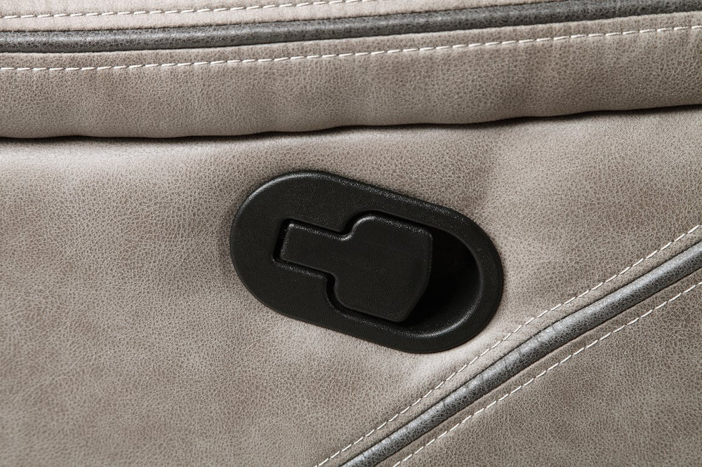 English Elm Steve Silver - Tyson Faux Leather Recliner Sofa with Drop-Down Console, USB Outlets, Cupholders, Grey 86.5" B081P157276