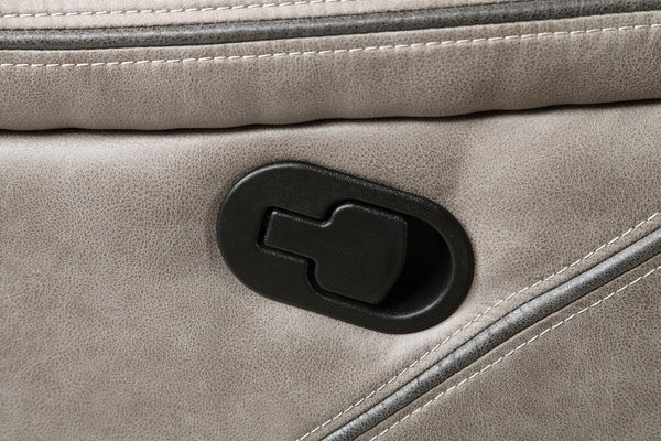 English Elm Steve Silver - Tyson Faux Leather Recliner Sofa with Drop-Down Console, USB Outlets, Cupholders, Grey 86.5" B081P157276