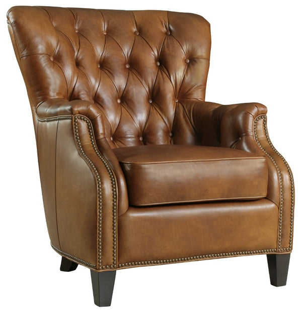 Hooker Furniture Hamrick Club Chair In Ludlow Dark Walnut Finish — Handcrafted Aniline Top-Grain Leather, Timeless Comfort Light Brown CC860-01-084