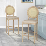 Christopher Knight Home® - Noble House - Epworth French Country Wooden Barstools with Upholstered Seating (Set of 2)