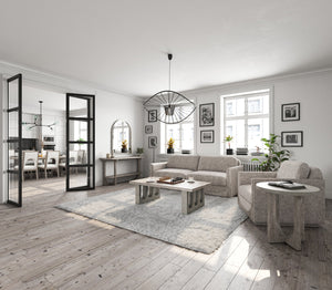 A.R.T. Furniture Vault Console Table - New Traditional Design In Mink Finish With Oak Veneers & Versatile Storage Shelf Gray Parawood Solids,White Oak Veneers 285314-2354