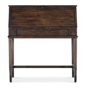 Hooker Furniture Commerce Acacia Secretary Desk With Drop-Front Work Surface, Mid-Century Legs, Cable Grommet, Compact Storage 7228-10017-85