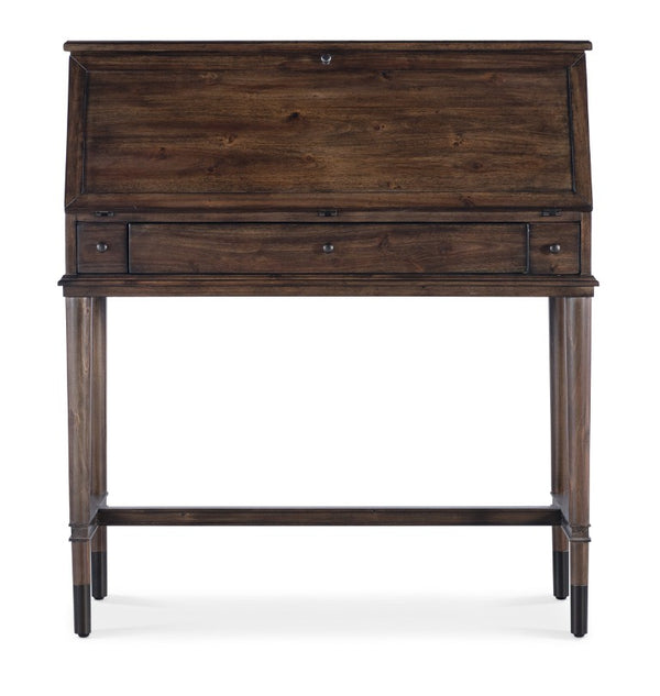 Hooker Furniture Commerce Acacia Secretary Desk With Drop-Front Work Surface, Mid-Century Legs, Cable Grommet, Compact Storage 7228-10017-85